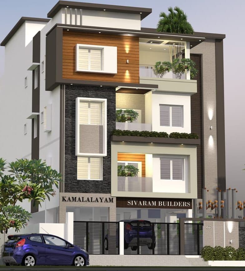Kamalalayam Flats, East Tambaram — elevation rendering (artist's impression, not a photo of the finished building)