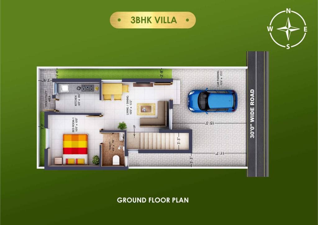 Park Villas — 3 BHK Villa ground floor plan