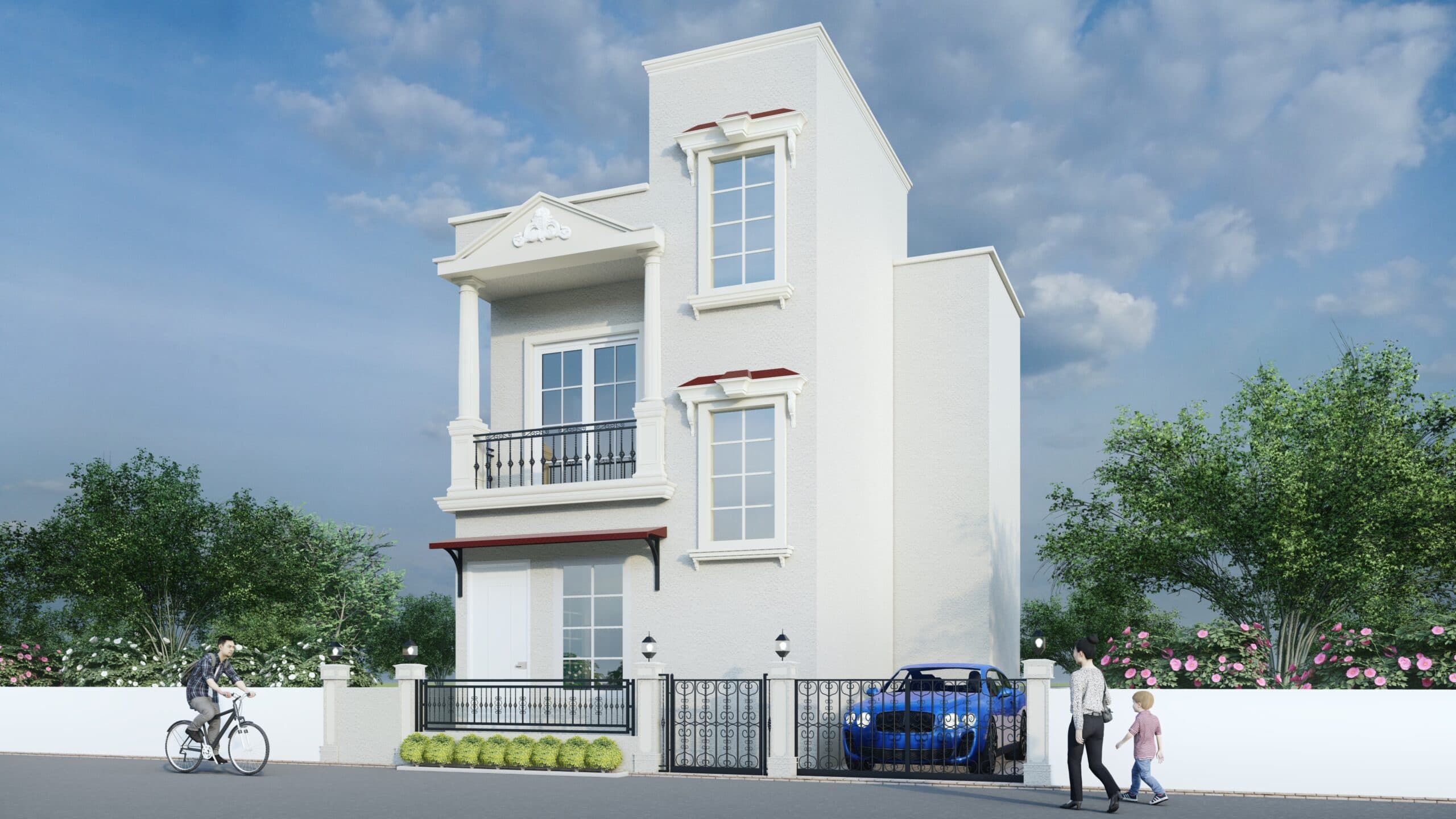 Regal Villas, Singanallur — villa exterior rendering, street view