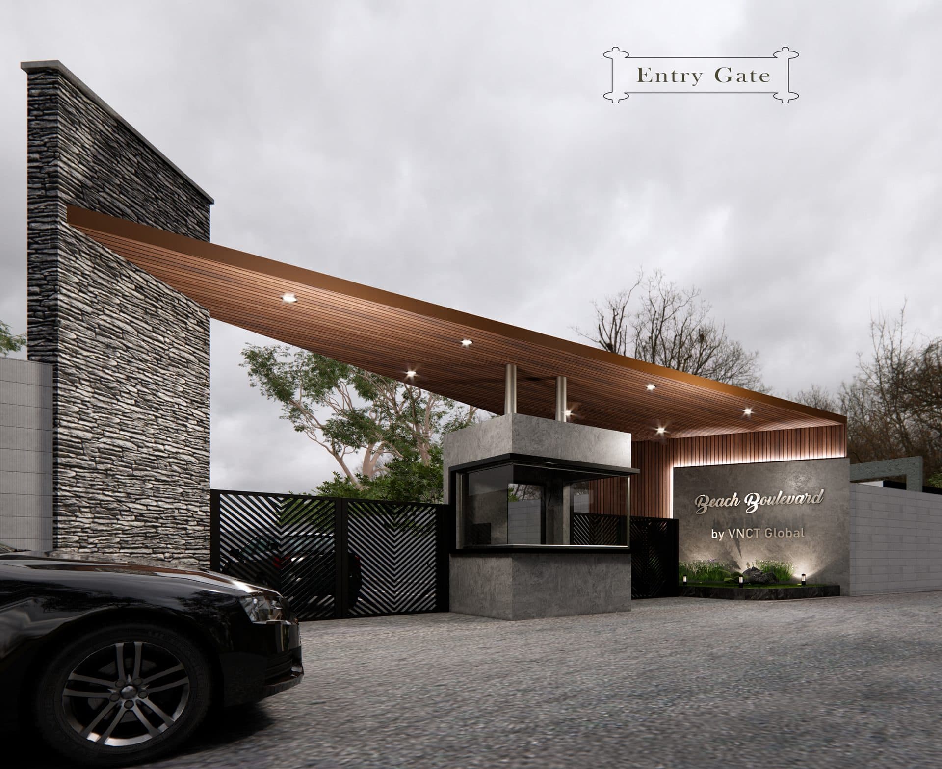 Beach Boulevard Phase II — community entry gate rendering