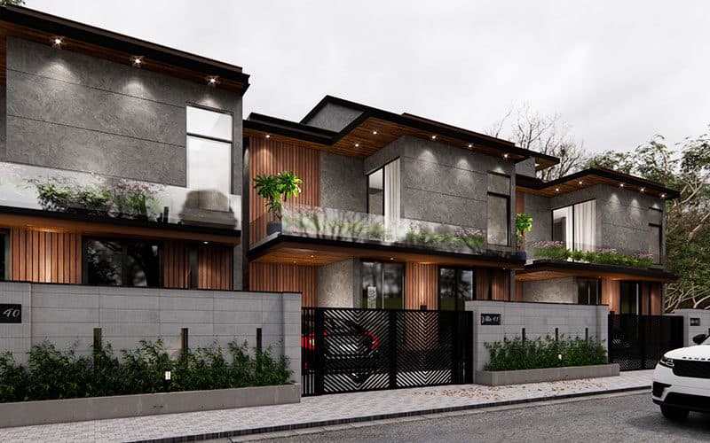 Beach Boulevard Phase II, Kovalam ECR — row of villas, exterior rendering