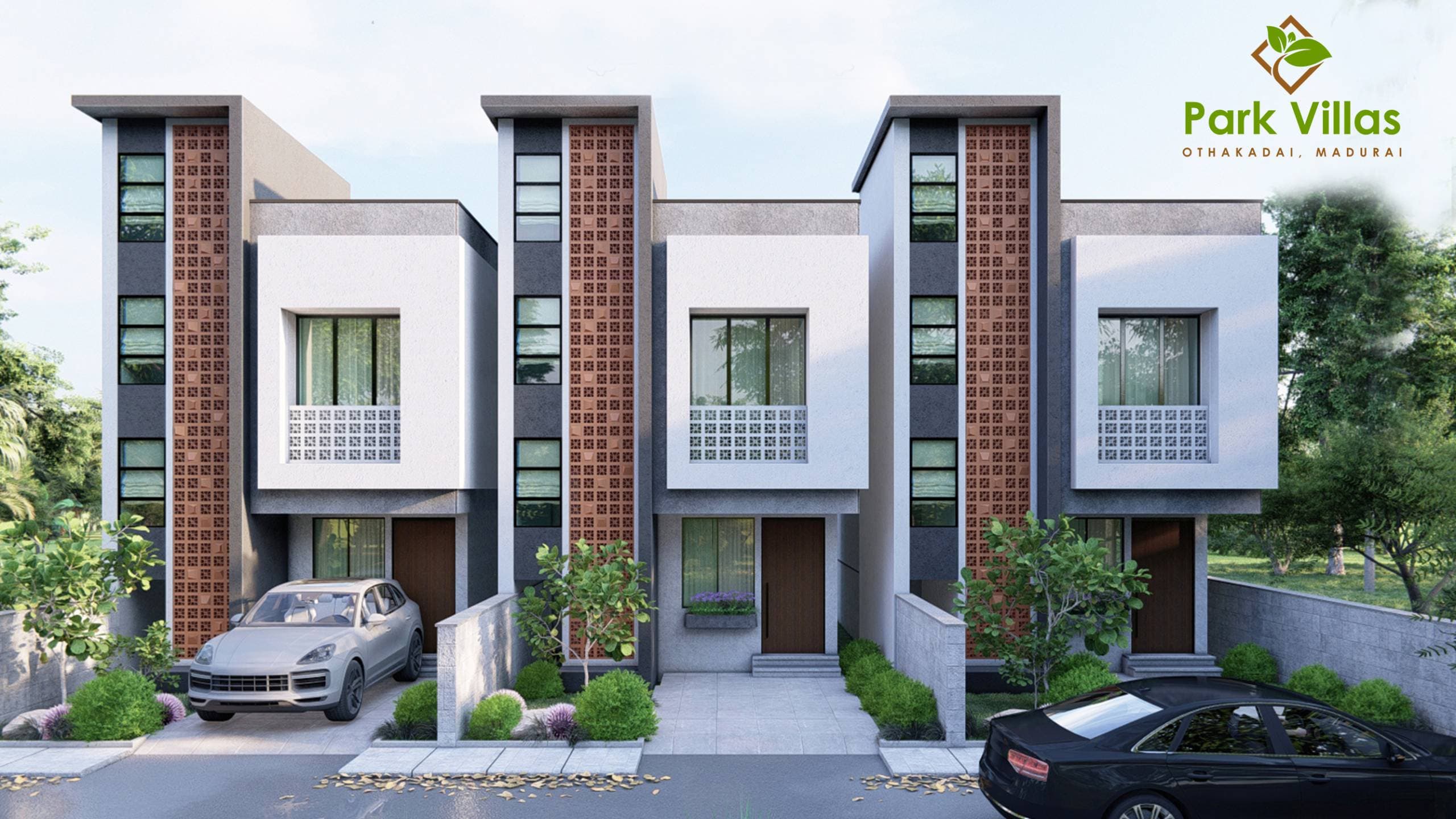 Park Villas, Othakadai Madurai — row of villas, exterior rendering