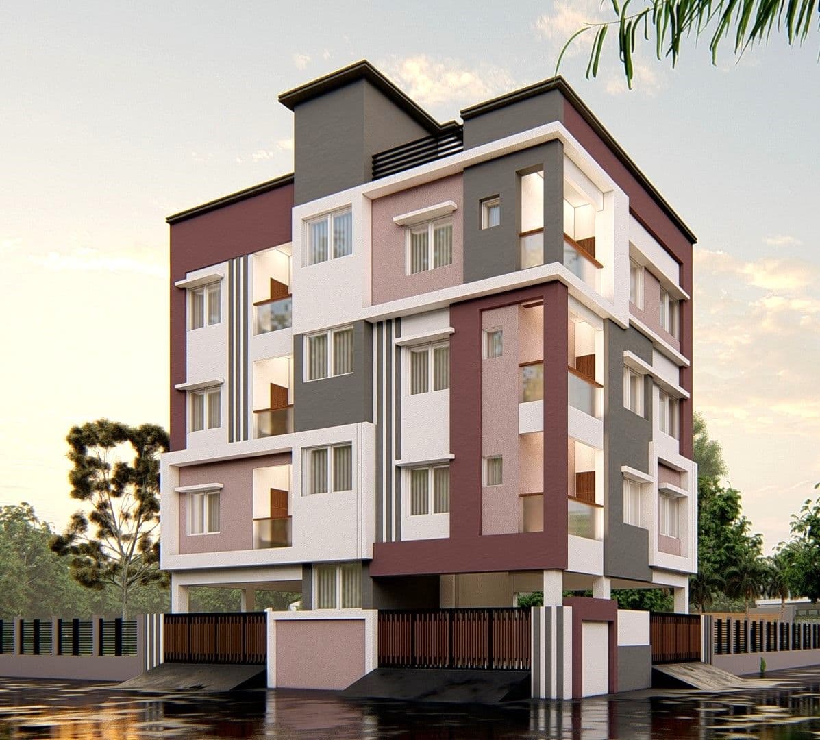 Precision Aranya Residences, Medavakkam โ architect's elevation rendering, not a photograph