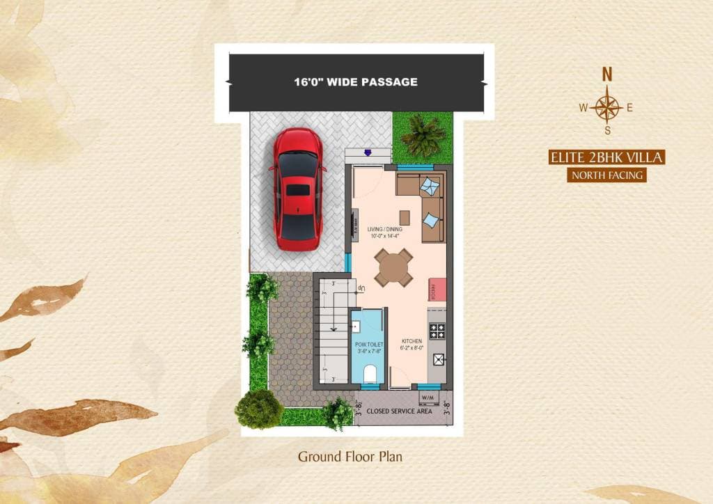 Waterfront Villas — Elite 2 BHK Villa ground floor plan
